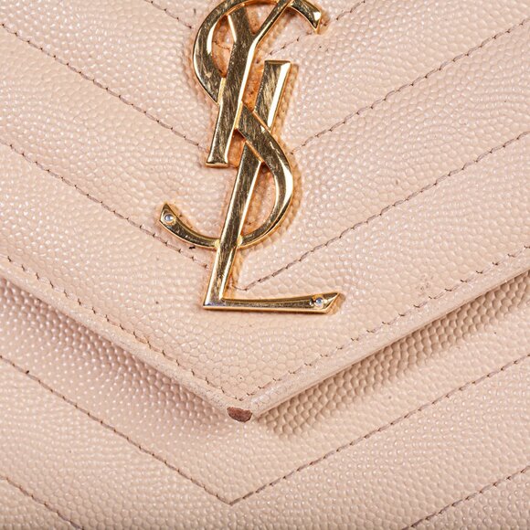 Authentic Saint Laurent Classic Cassandre Chain Wallet in Beige Grain De Poudre - Picture 5 of 9